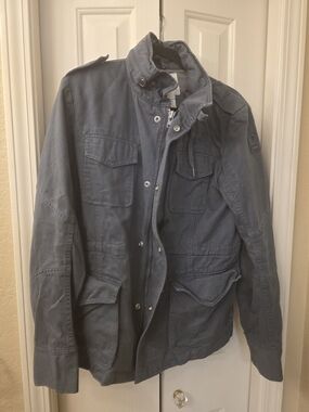 Men's Slate Blue Utility Jacket - Casual Zip Sleeve